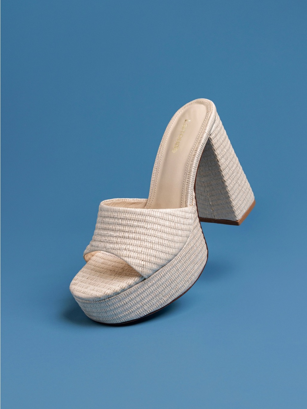 Larroude Dolly Raffia Platform Mules Beige Woven Block Heel Sandals 8